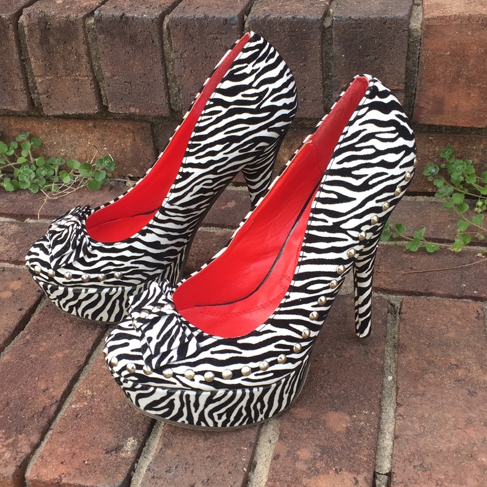 Zebra Print Stud Platform Closed Toe Sexy Heels - image 8